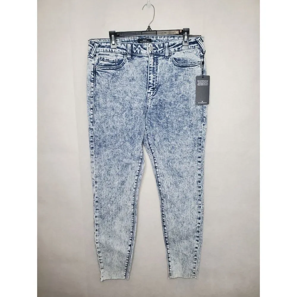 True Religion Halle High Rise Super Skinny Acid Wash Raw Hem Jeans